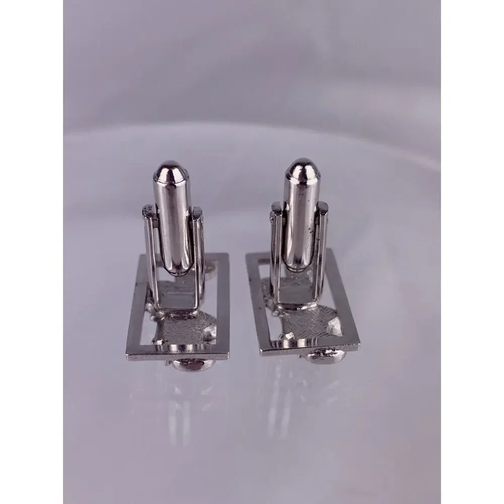 Model T Antique Car Buggy Silver Tone Cufflinks Shields Vintage K1